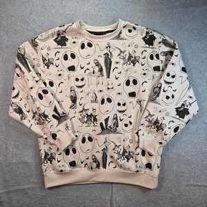Disney Nightmare Before Christmas Sweatshirt Unisex M Cream Jack Skellington AOP